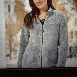 Vermont Country Store's Women's High Pile Plush gray fleece jacket  XL  NWOT